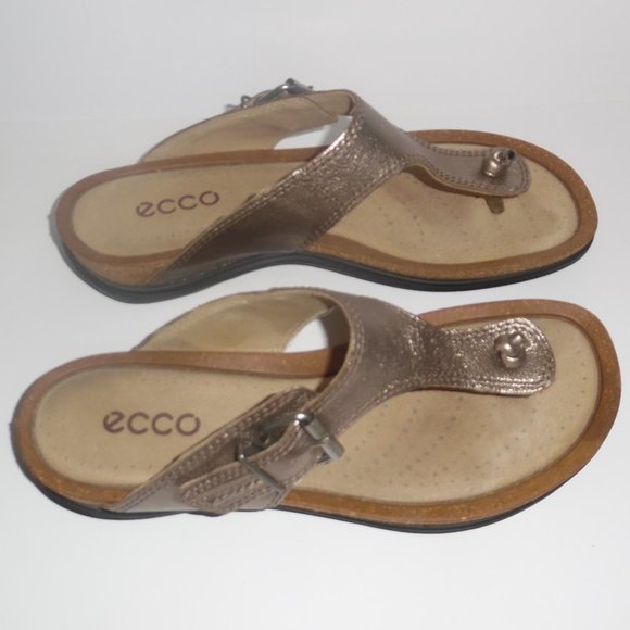 ECCO Passion Warm Grey Metallic Thong Slip Casual Comfy Leather Sandal - Picture 8 of 14